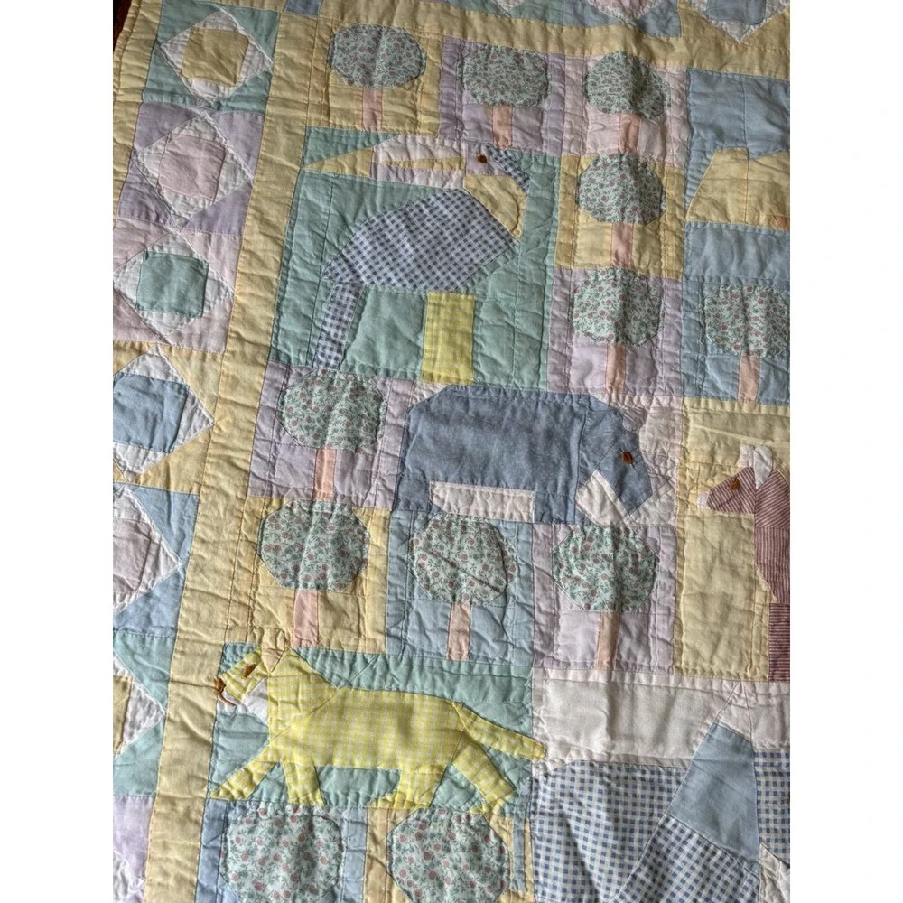 Vintage Handmade Kids Jungle Safari Animal Kids Patchwork Quilt Blanket 45